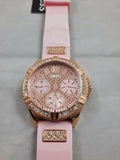 Guess Frontier Diamonds Rose Gold Dial Pink Rubber Strap Watch For Women - W1160L5