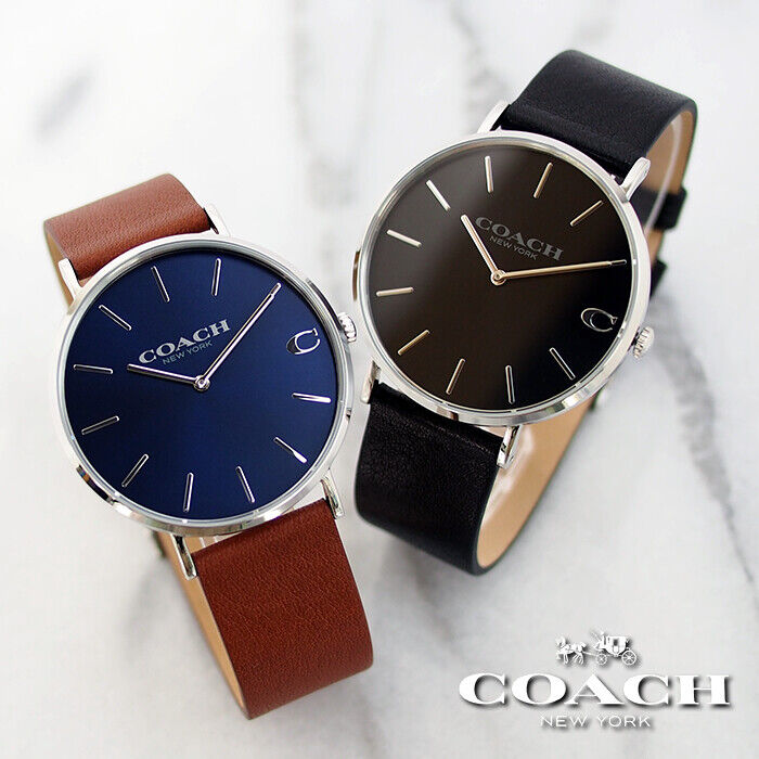 Coach Charles Blue Dial Brown Leather Strap Watch for Men