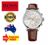 Hugo Boss Jet Chronograph Quartz Silver Dial Brown Leather Strap Watch For Men - HB1513280