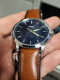 Fossil Minimalist Blue Dial Brown Leather Strap Watch for Men - FS5304