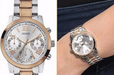 Guess Mini Sunrise Analog Silver Dial Two Tone Steel Strap Watch For Women - W0448L4
