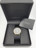 Movado Ultra Slim Black Dial Black Leather Strap Watch For Women - 0607091