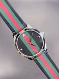 Gucci G Timeless Quartz Black Dial Multicolored Black Leather Strap Watch For Men - YA1264079