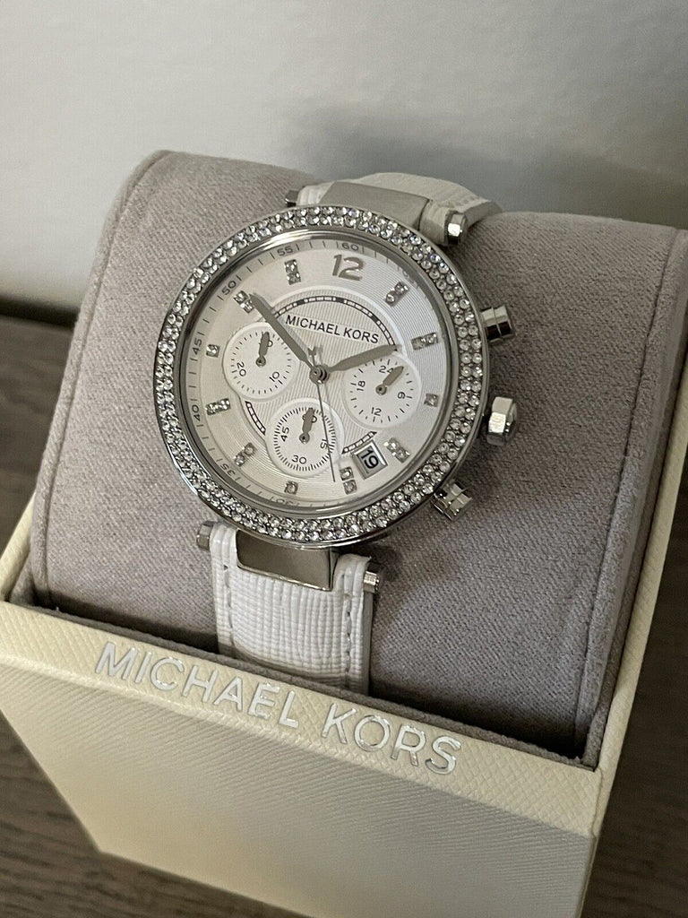 Michael Kors Parker White Dial White Leather Strap Watch for Women