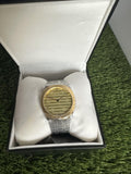 Gucci 25H Quartz Gold Dial Silver Steel Strap Watch for Men - YA163405