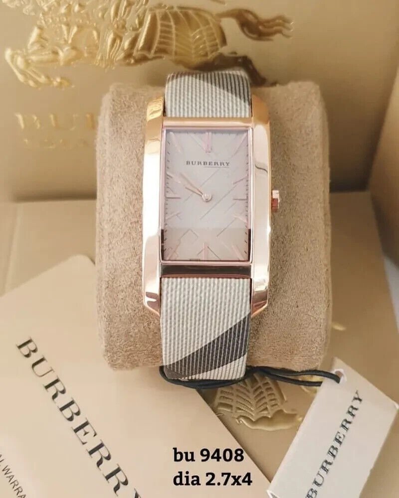 Burberry The Pioneer Rose Gold Dial Haymarket Brown Leather Strap