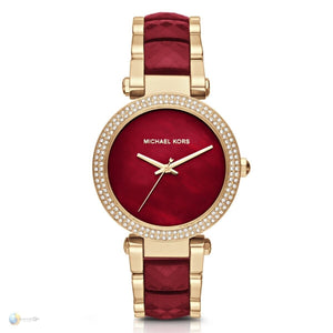 Michael Kors Parker Mother of Pearl Red Dial Two Tone Steel Strap Watch for Women - MK6427