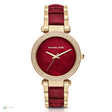 Michael Kors Parker Mother of Pearl Red Dial Two Tone Steel Strap Watch for Women - MK6427