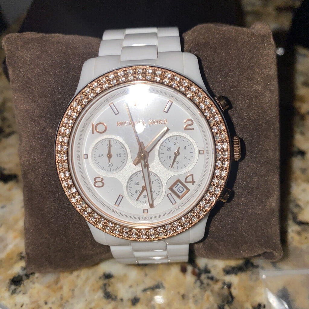 Michael Kors Ceramic White Dial White Steel Strap Watch for Women