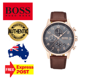 Hugo Boss Navigator Chronograph Grey Dial Brown Leather Strap Watch for Men - 1513496