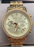 Michael Kors Runway Chronograph Gold Dial Gold Steel Strap Watch For Women - MK5698