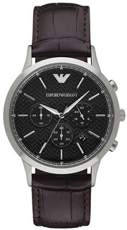 Emporio Armani Renato Chronograph Black Dial Brown Leather Strap Watch For Men - AR2482