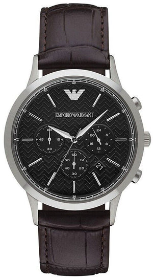 Emporio Armani Renato Chronograph Black Dial Brown Leather Strap Watch For Men - AR2482