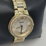 Fossil Virginia White Dial Gold Steel Strap Watch for Women - ES3283