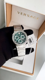 Versace Grace Chronograph Quartz Green Dial Silver Steel Strap Watch For Men - VEZ900121