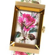 Gucci G-Frame Floral Mother of Pearl Dial White Leather Strap Watch For Women - YA147406