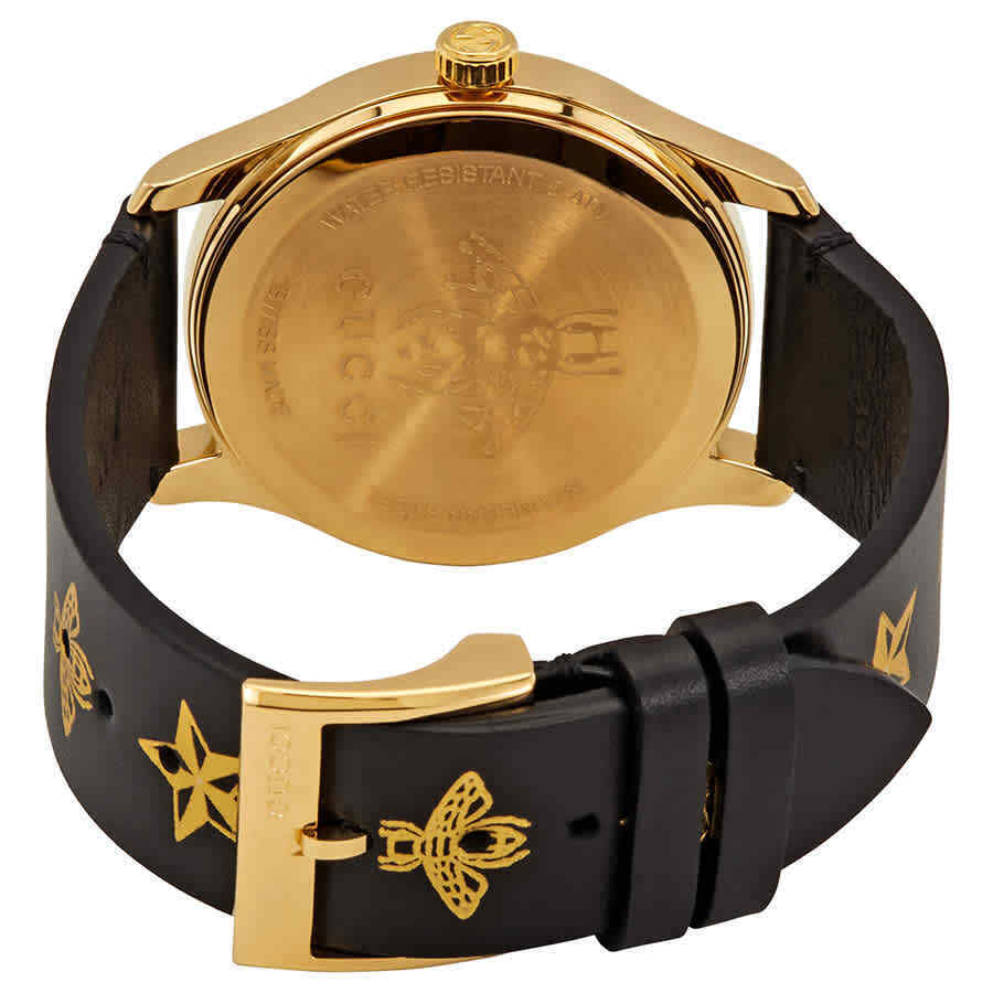 Gucci G Timeless Bee Motif Black Dial Black Leather Strap Watch