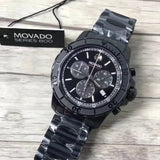 Movado Series 800 Chronograph Black Dial Black Steel Strap Watch For Men - 2600119