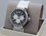 Michael Kors Sidney Multifunction Black Dial White Silicone Strap Watch For Women - MK6947