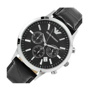 Emporio Armani Renato Chronograph Black Dial Black Leather Strap Watch For Men - AR2447