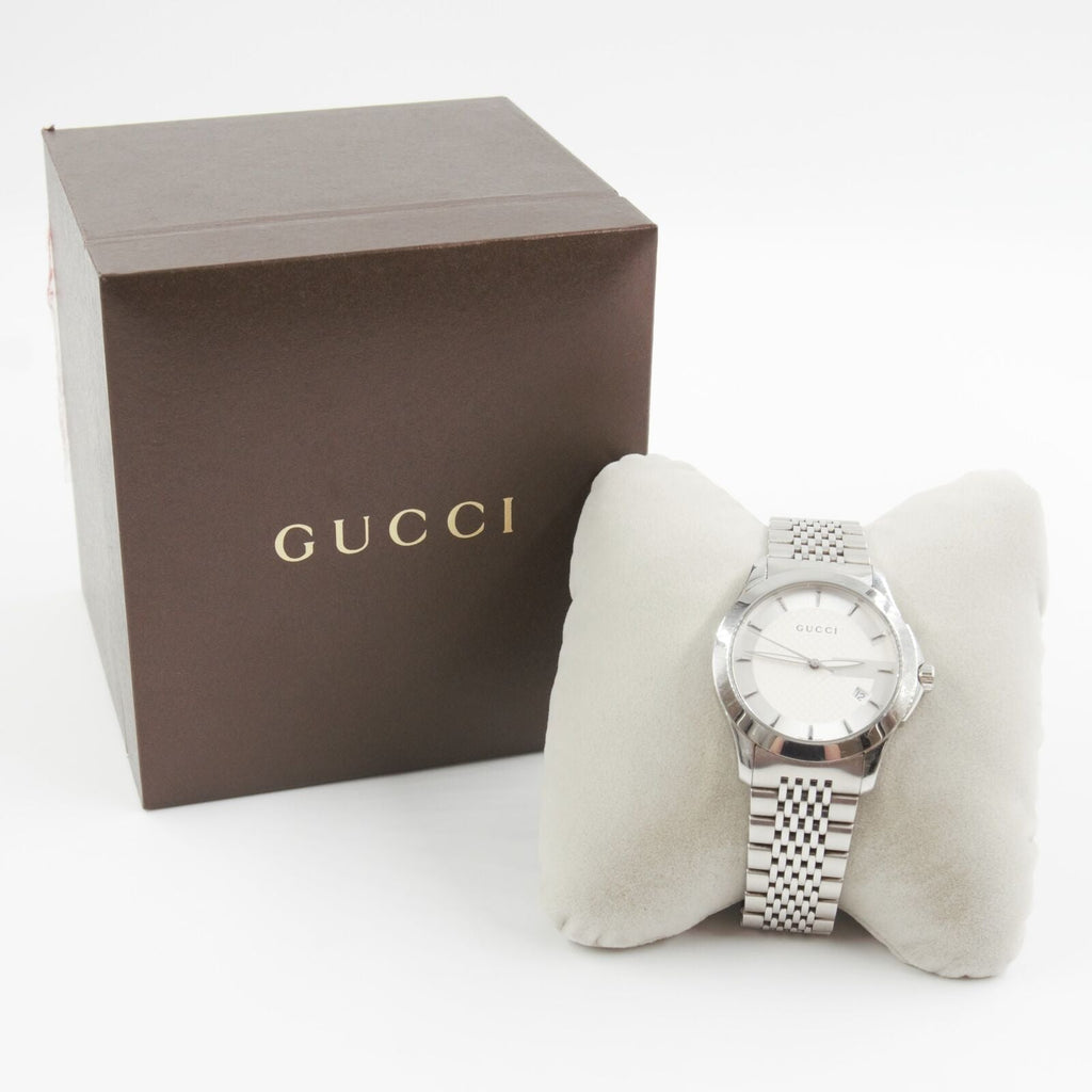 GUCCI 腕時計G-Timeless YA126401 Gucci G Timeless Silver Dial Silver Steel Strap Watch For Men