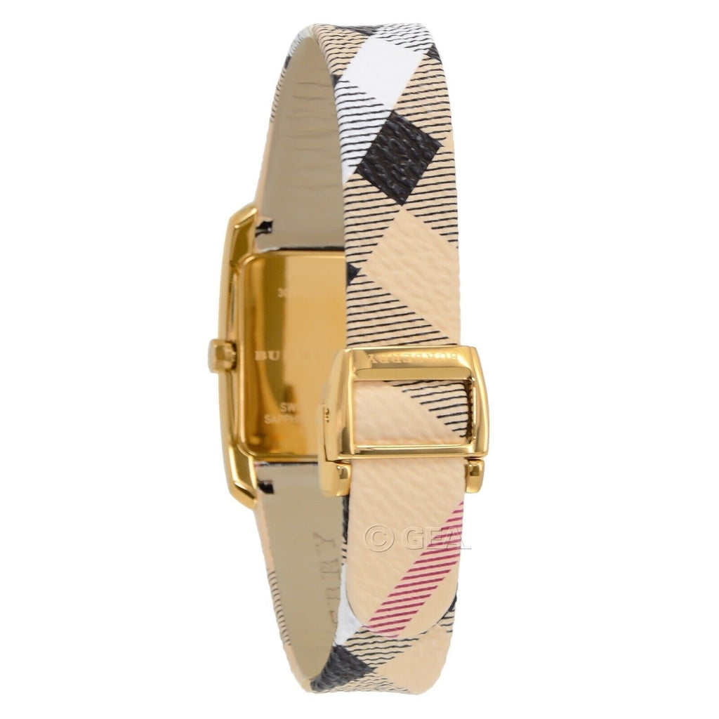 Burberry Pioneer Gold Dial Haymarket Beige Leather Strap Watch for