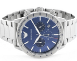 Emporio Armani Mario Chronograph Blue Dial Silver Steel Strap Watch For Men - AR11306