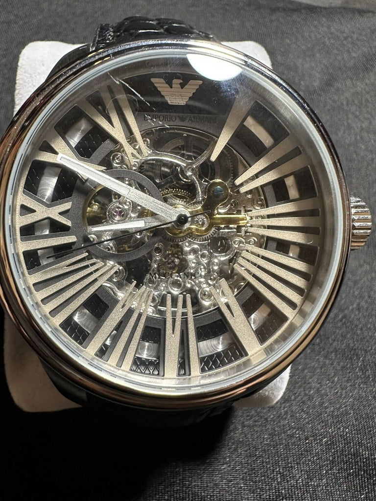 エンポリオアルマーニAR4629 Emporio Armani Meccanico Automatic Black Dial Leather Strap Watch