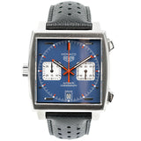 Tag Heuer Monaco Automatic Chronograph Blue Dial Black Leather Strap Watch for Men - CAW211P.FC6356