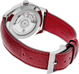 Gucci G Timeless Automatic Silver Dial Red Leather Strap Watch For Men - YA126346