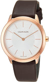 Calvin Klein Minimal White Dial Brown Leather Strap Watch for Women - K3M226G6