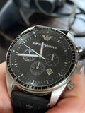 Emporio Armani Sportivo Chronograph Black Dial Black Rubber Strap Watch For Men - AR0527