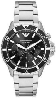 🎁 Emporio Armani Diver Chronograph Black Dial Silver Steel Strap Watch For Men - AR11360 (100% off)