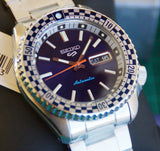 Seiko 5 Sports Petrol Blue Checker Flag Special Edition Blue Dial Silver Steel Strap Watch For Men - SRPK65K1
