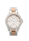 Fossil Riley Multifunction Rose Gold Dial Two Tone Steel Strap Watch for Women - ES4145