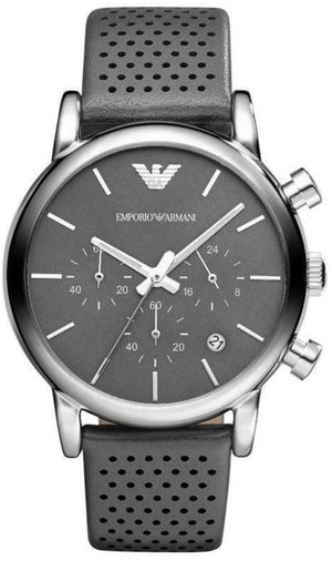 Emporio Armani Luigi Chronograph Quartz Grey Dial Grey Leather Strap Watch For Men - AR1735