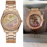 Guess G Twist Diamonds Rose Gold Dial Rose Gold Steel Strap Watch For Women - W1201L3