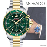 Movado Series 800 Chronograph Green Dial Two Tone Steel Strap Watch For Men - 2600148