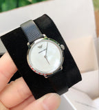 Emporio Armani Modern White Dial Black Leather Strap Watch For Women - AR11159