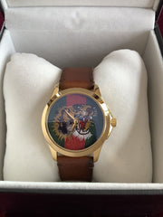 Gucci Le Marche Des Merveilles Red & Green Dial Brown Leather Strap Unisex Watch - YA126497
