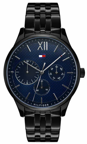 Tommy Hilfiger Damon Quartz Chronograph Blue Dial Black Steel Strap Watch for Men - 1791454