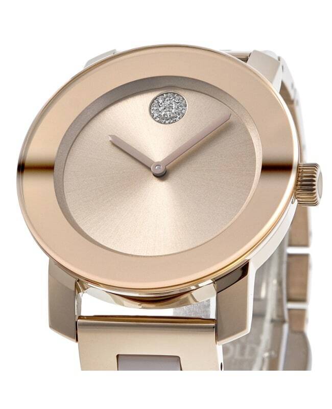 Movado Bold Rose Gold Dial Two Tone Steel Strap Watch for Women