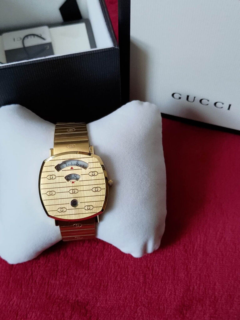 Gucci Grip Quartz Yellow Gold Dial Gold Steel Strap Unisex Watch