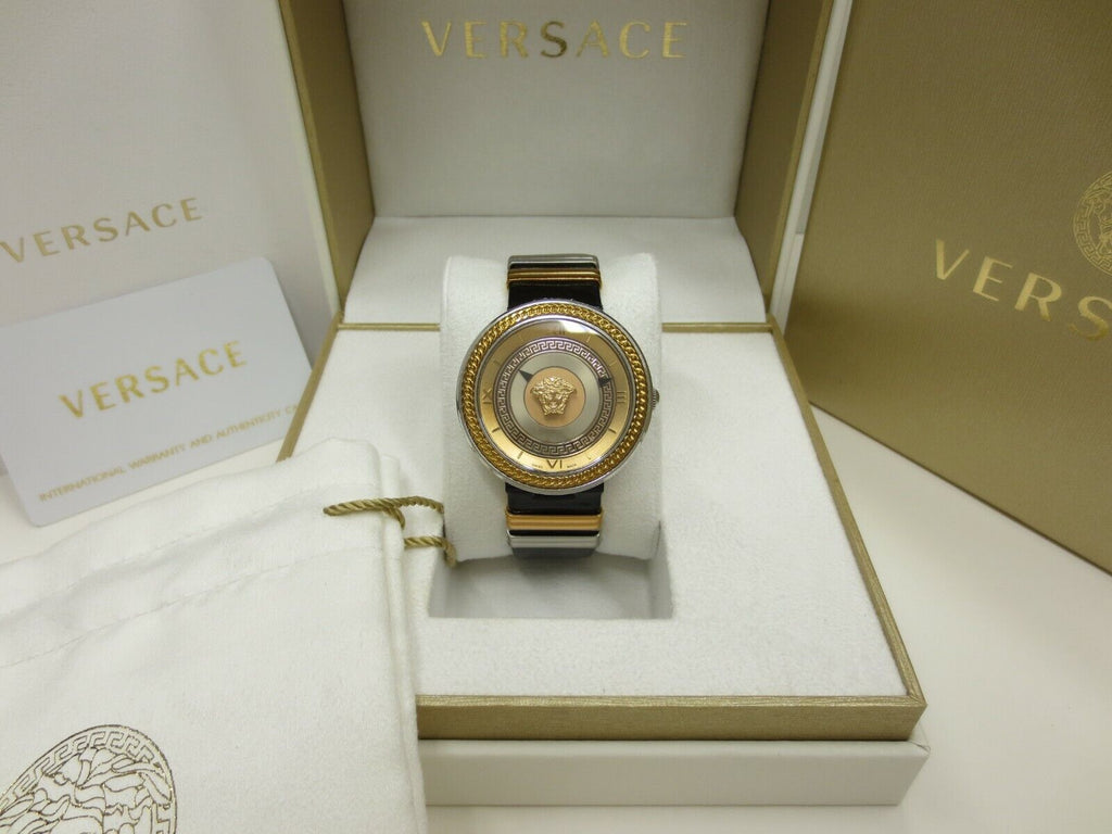 Versace V Metal Icon Gold Dial White & Gold Leather Strap Watch - VLC040014 Versace V Metal Icon Gold Dial Black & Silver & Gold Strap  main image 3