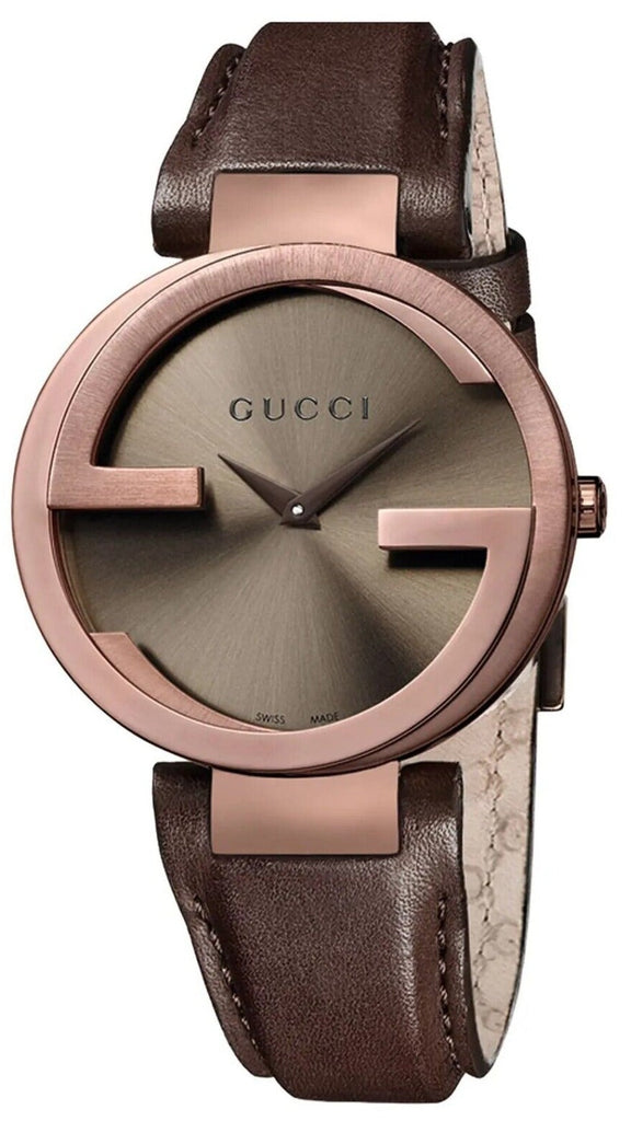 Gucci Interlocking Brown Dial Brown Leather Strap Watch For Women