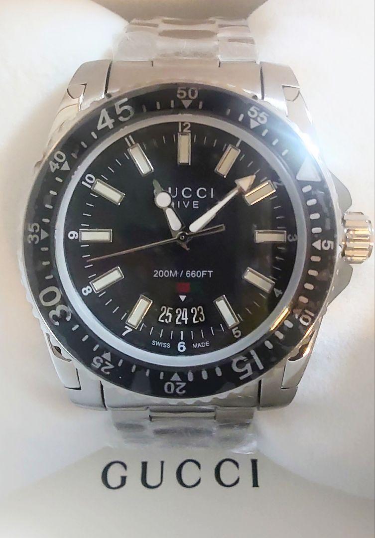 Gucci Dive Quartz Black Dial Silver Steel Strap Watch For Men - YA1363
