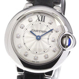 Cartier Ballon Bleu de Cartier Diamonds Silver Dial Black Leather Strap Watch for Women - W4BB0008