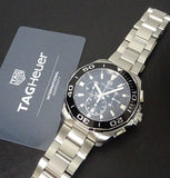 Tag Heuer Aquaracer Quartz Chronograph Black Dial Silver Steel Strap Jam Tangan untuk Pria - CAY111A.BA0927