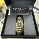 Movado Veturi Black Dial Gold Steel Strap Watch for Women - 0606935