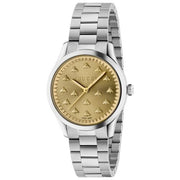 Gucci G Timeless Quartz Gold Dial Silver Steel Strap Watch for Women - YA1265035